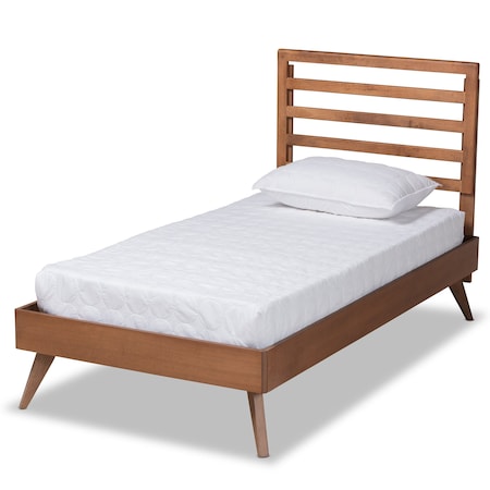 Baxton Studio Shiro Mid-Century Modern Ash Walnut Finished Wood Twin Size Platform Bed 182-11104-11159-Zoro